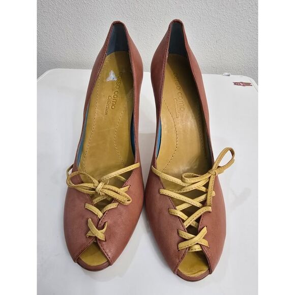 Corso Como Leather Lace-Up Heels Size 7.5 Brown Boho Victorian Brazil Boho - Picture 7 of 8